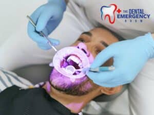 Teeth whitening treatment in progress at a dental clinic